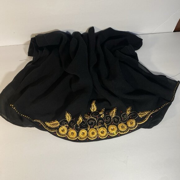 Black Chiffon Evening Scarf Shawl Hand Beaded Edge 72 X 22” - Picture 1 of 3